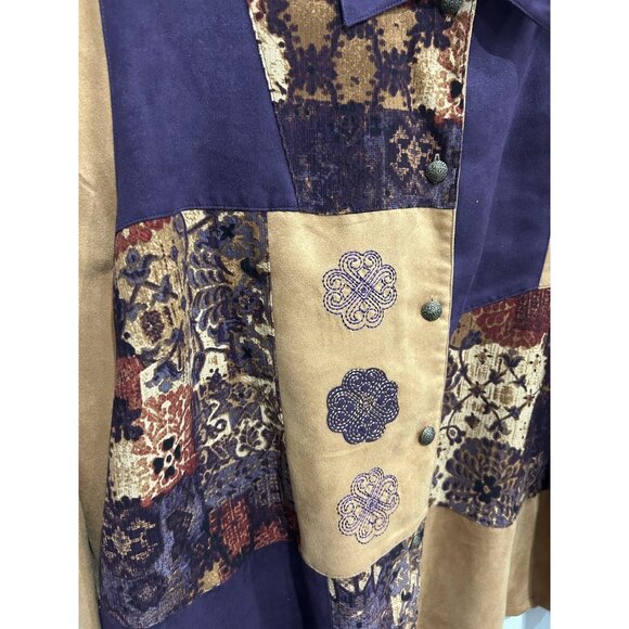 Vintage Napa Valley Patchwork Button Front Jacket Tan Purple Sz 3X Cottagecore - Picture 4 of 9
